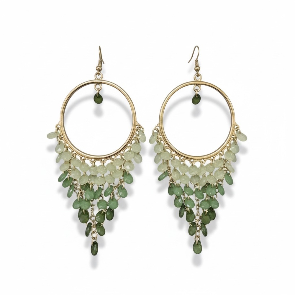 Elegant Gold and Green Chandelier Earrings - Picture 2 of 4